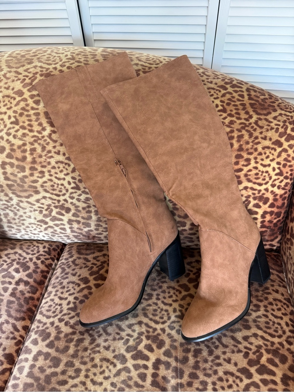 Women's Tall Tan Faux Suede Block Heel Boots